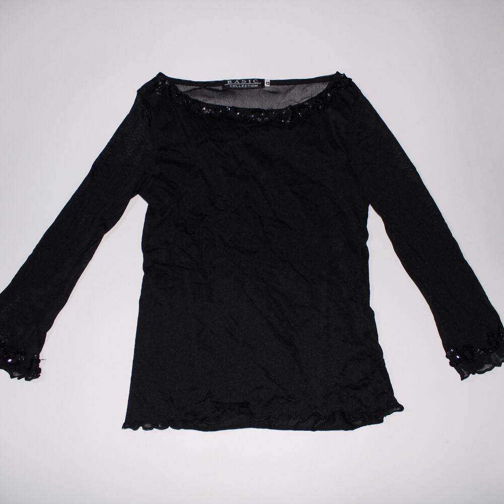 Y2k Basic Collection Front Double Mesh Black Coll… - image 1